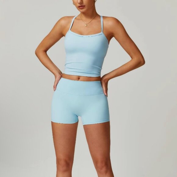 2-Piece Active Set – Light Blue (Cami Top + High Waist Shorts) - Picture 1 of 4